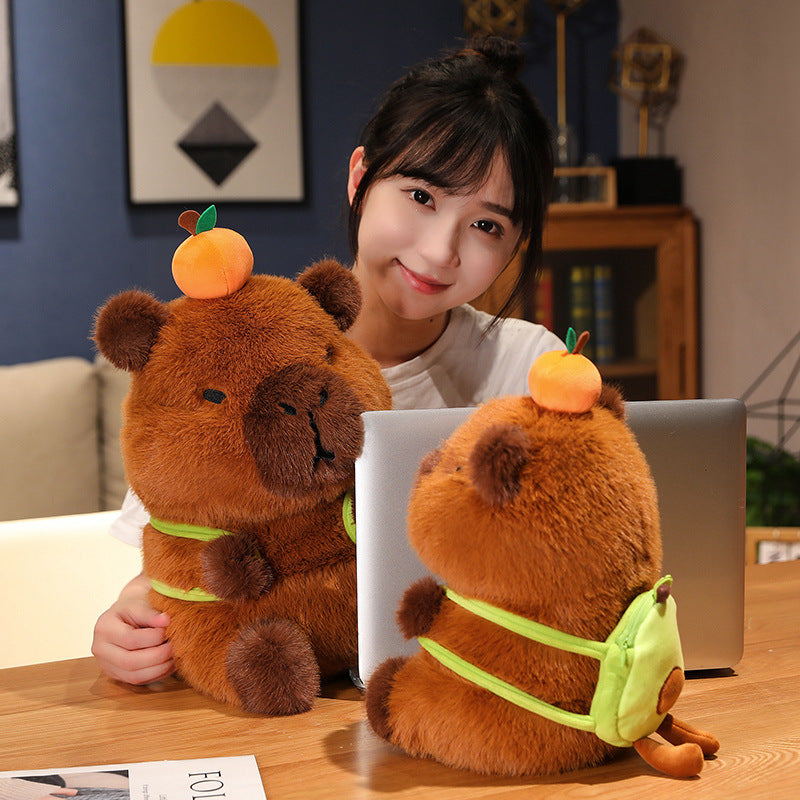 Capybara Tangerine Sitting Backpack Small Capybara Doll Plush Toys Cute Guinea Pig Doll Ragdoll Gift