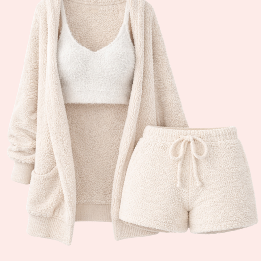 3pcs Womens Clothing Long Sleeve Crop Tank Top And Drawstring Shorts Pajama Set