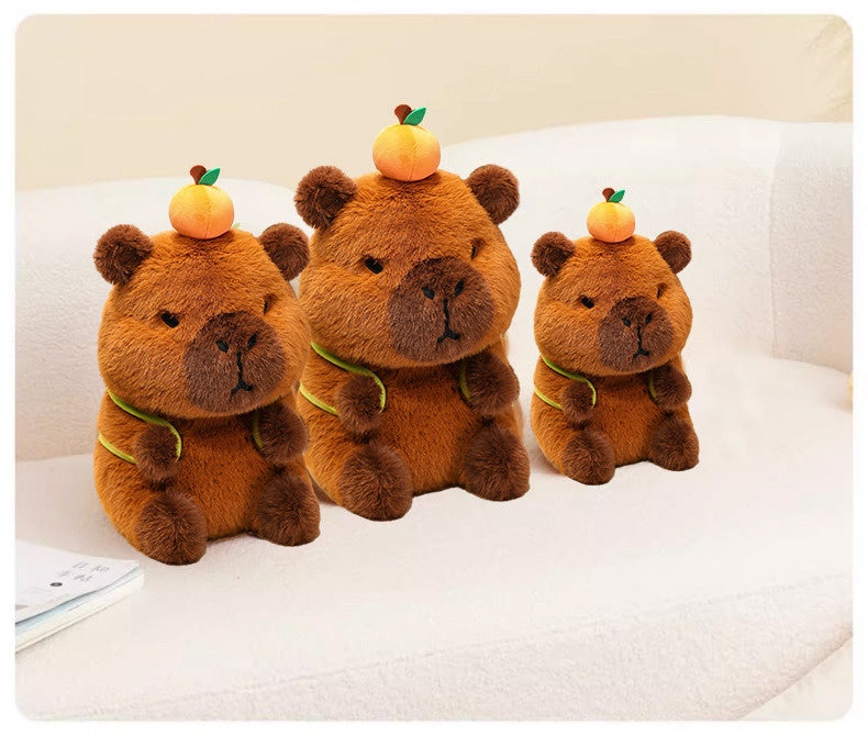Capybara Tangerine Sitting Backpack Small Capybara Doll Plush Toys Cute Guinea Pig Doll Ragdoll Gift