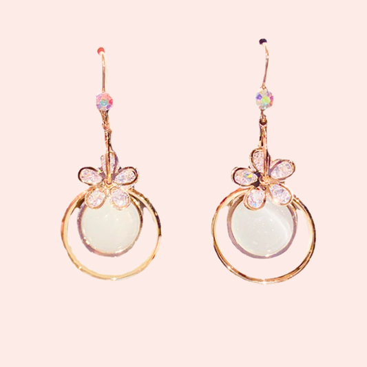 Handmade Opal Flower Asia Zircon Circle Earrings