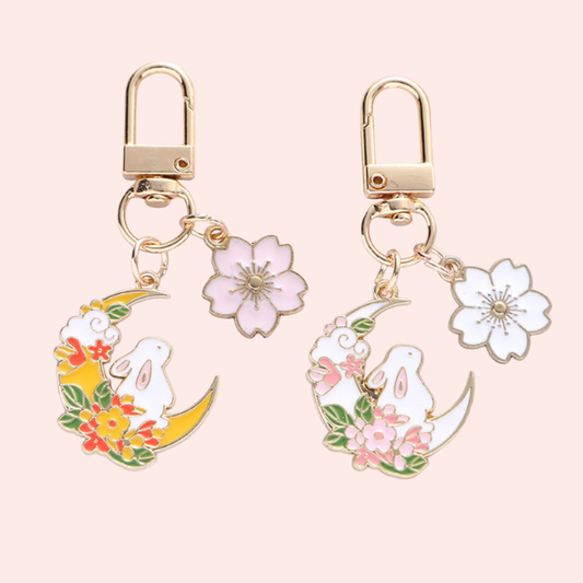 Cherry Blossom Cute Moon Rabbit Keychain Pendant