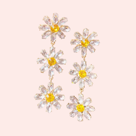 Handmade Sunflower Rhinestone Shiny Earrings Bright Diamond Flower Elegant Earrings Temperament Earrings