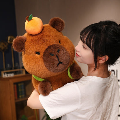 Capybara Tangerine Sitting Backpack Small Capybara Doll Plush Toys Cute Guinea Pig Doll Ragdoll Gift