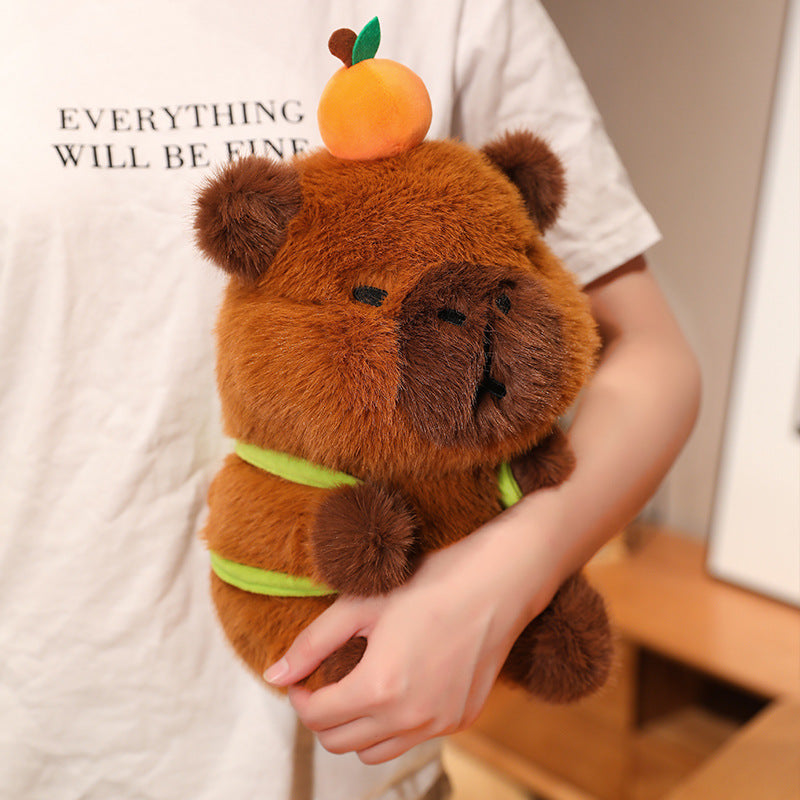 Capybara Tangerine Sitting Backpack Small Capybara Doll Plush Toys Cute Guinea Pig Doll Ragdoll Gift